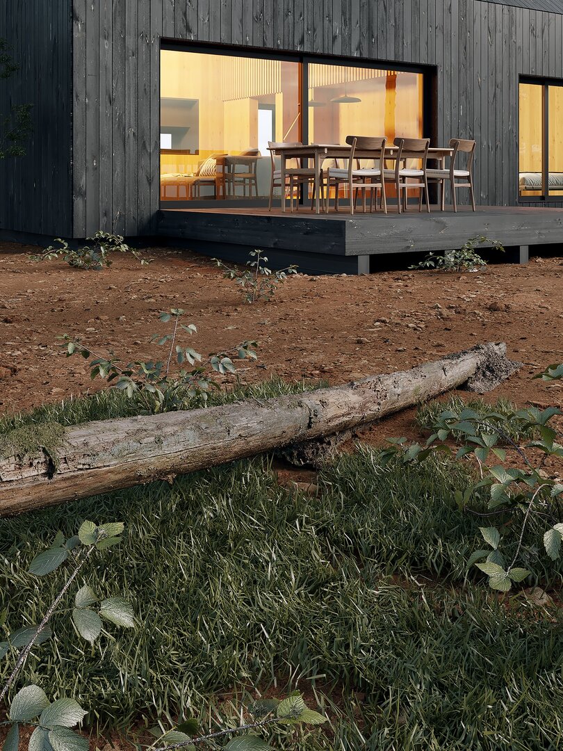 Moderní dřevostavba s terasou